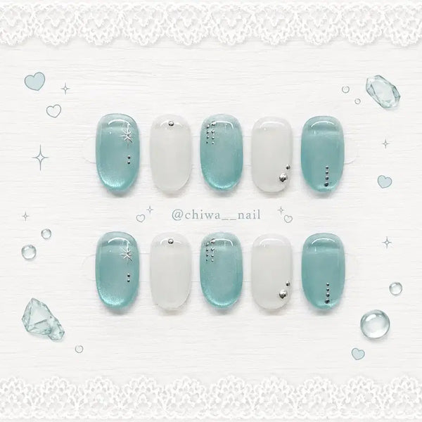 [BUNJANG] Custom Order Pure Mint Magnet Gel Handmade Nail Tips / 주문제작 퓨어 민트 자석젤 수제네일팁