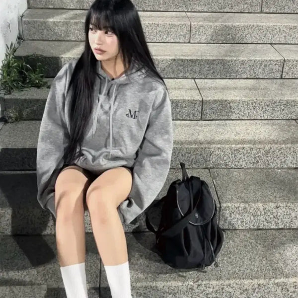 [BUNJANG] Women's Grey Logo Hoodie / 후드티