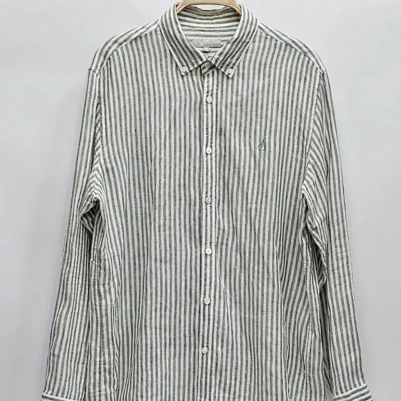 [BUNJANG] BEANPOLE 21SS Linen Stripe Shirt Men's L White Green / BEANPOLE 21SS 빈폴 린넨 스트라이프 셔츠 / 남 L 화이트 그린