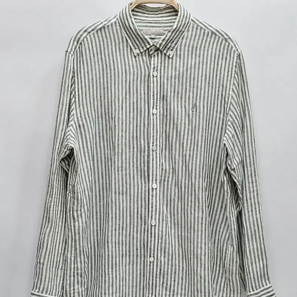 [BUNJANG] BEANPOLE 21SS Linen Stripe Shirt Men's L White Green / BEANPOLE 21SS 빈폴 린넨 스트라이프 셔츠 / 남 L 화이트 그린
