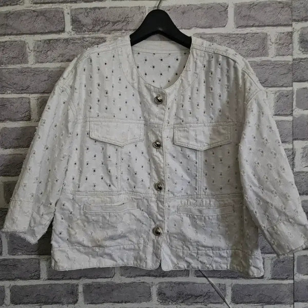 [BUNJANG] United Colors of Benetton White Punching Cotton Jacket / 베네통 화이트 펀칭 면자켓/알뜰한여우