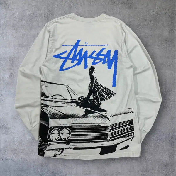 [BUNJANG] Stussy Beat Crazy White Long Sleeve T-Shirt / 스투시 비트 크레이지 화이트 롱 슬리브 티셔츠 포그