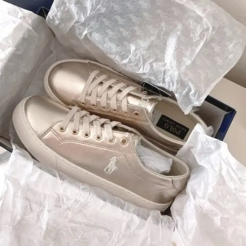 [BUNJANG] Polo Ralph Lauren Metallic Gold Sneakers - Size 240 / 폴로 랄프로렌 메탈릭 골드 스니커즈 240