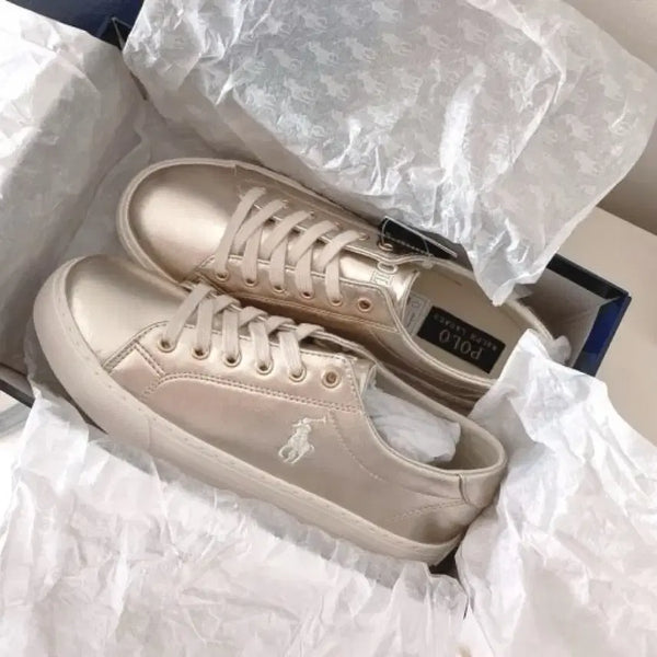 [BUNJANG] Polo Ralph Lauren Metallic Gold Sneakers - Size 240 / 폴로 랄프로렌 메탈릭 골드 스니커즈 240