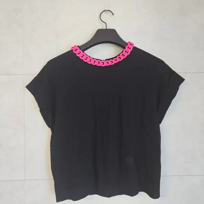 [BUNJANG] Maje Pink Chain Collar Short Sleeve Knit / 마쥬 Maje  핑크 체인 카라 반팔 니트