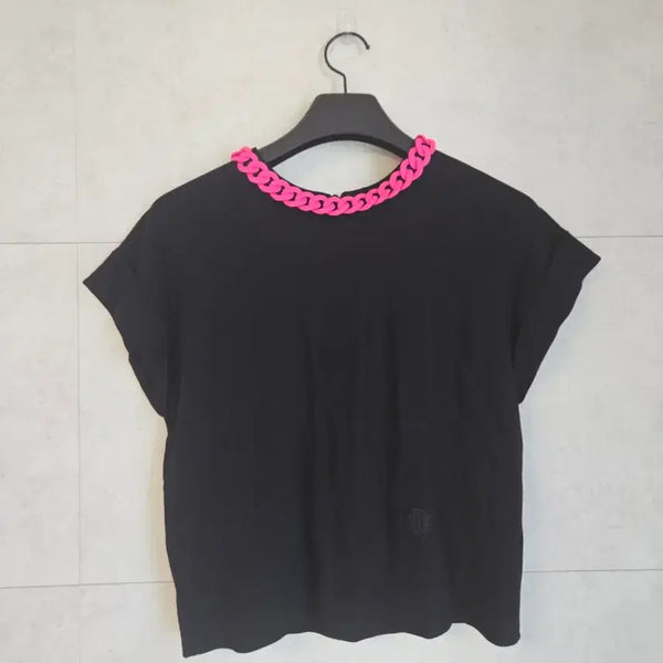 [BUNJANG] Maje Pink Chain Collar Short Sleeve Knit / 마쥬 Maje  핑크 체인 카라 반팔 니트