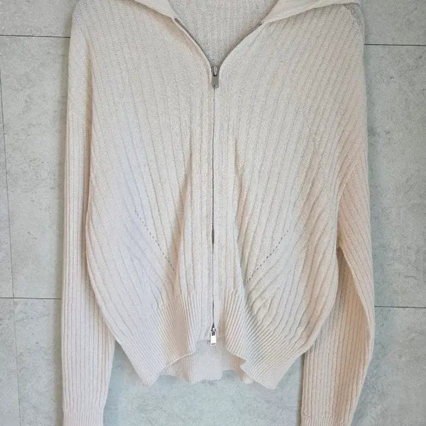 [BUNJANG] VOV Ribbed Hooded Zip-Up Cardigan / 보브 VOV 리브드 후드 집업 가디건