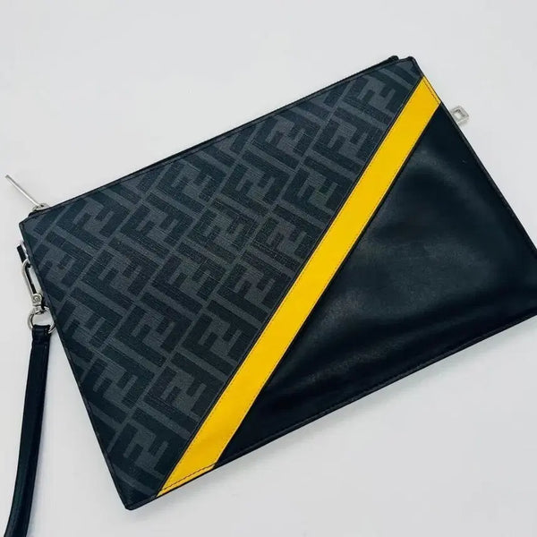 [BUNJANG] Fendi FF Logo Roma Black Leather Pouch / [정품]펜디 FF로고 로마 블랙 레더 파우치