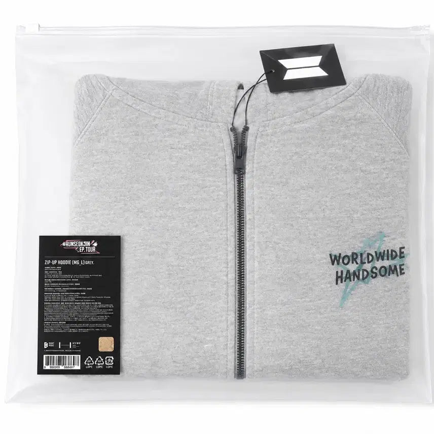 [BUNJANG] BTS Jin Run BTS! Mélange Gray Zip-Up Hoodie (New) / BTS 런석진 멜란지 그레이 후드집업 (새 상품)
