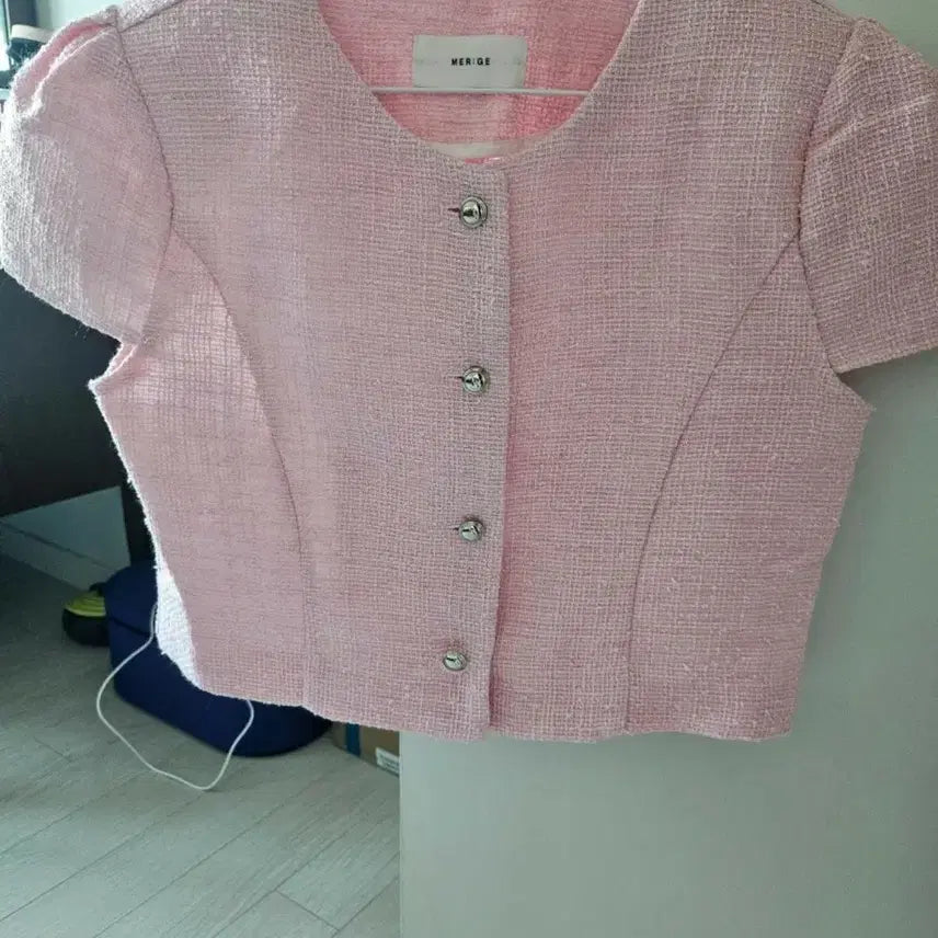 [BUNJANG] Pink Tweed Cropped Jacket / 핑크 트위드 크롭 자켓
