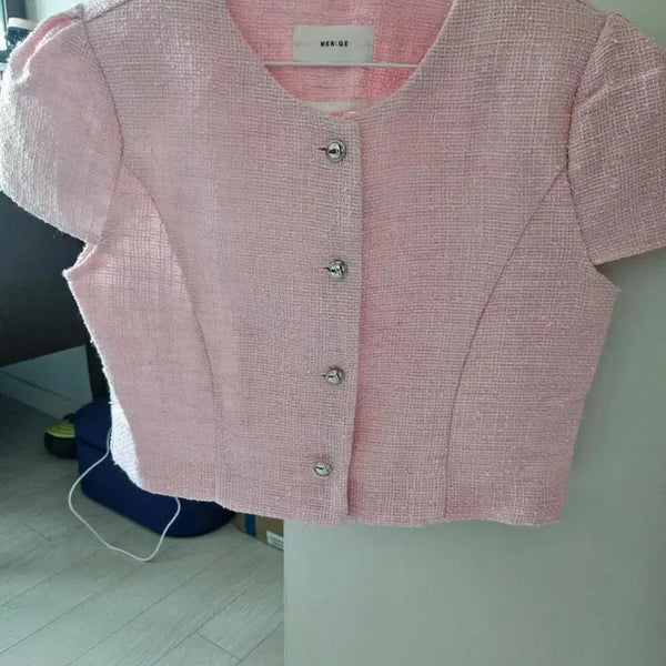 [BUNJANG] Pink Tweed Cropped Jacket / 핑크 트위드 크롭 자켓