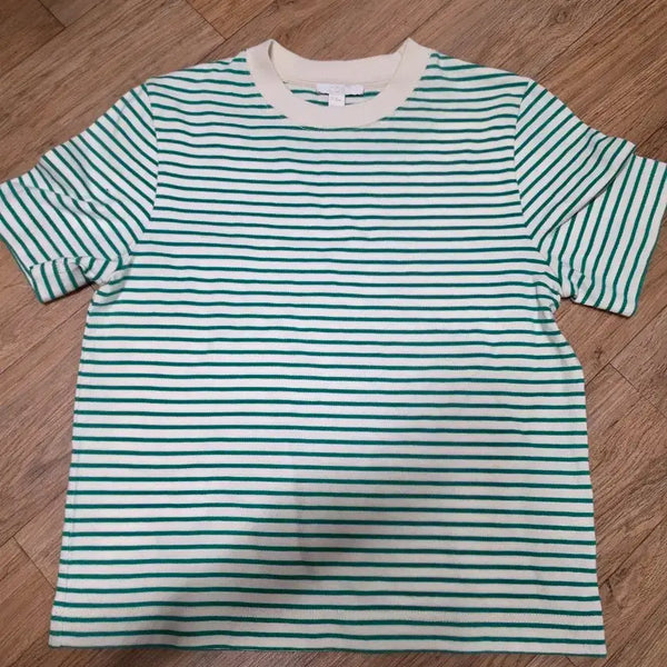 [BUNJANG] COS Striped Cotton T-Shirt XS / cos 스트라이프 그린 티셔츠 xs