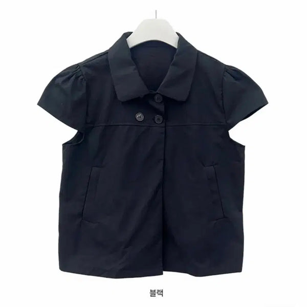 [BUNJANG] More Than Sugar Hari Cap Sleeve Double Button Collar Blouse / 모어댄슈가 하리 캡소매 더블버튼 카라 블라우스