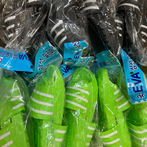 [BUNJANG] EVA Tricolor Sandals - Black/Fluorescent Green - Size 230 - Bundle Set (39 Units) / EVA 삼선 슬리퍼 블랙/형광그린 230사이즈 39개 일괄