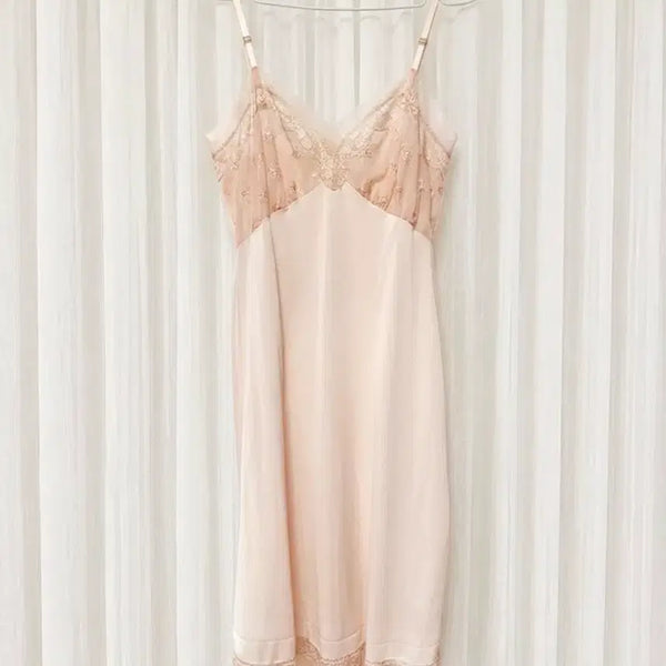 [BUNJANG] European Vintage Apricot Flower Embroidered Lace Slip Dress / 유럽 빈티지 애프리콧 플라워 자수 레이스 슬립 드레스 원피스