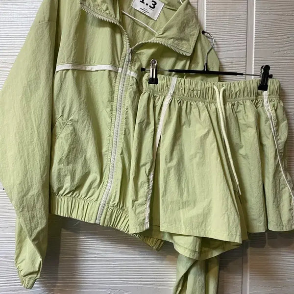 [BUNJANG] Crinkled Zip-Up Hoodie and Shorts Set / 바스락 집업+반바지 세트