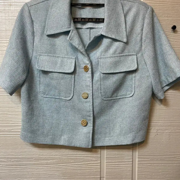 [BUNJANG] Sky Blue Short-Sleeve Jacket / 단정한 느낌의 스카이블루 반팔 자켓