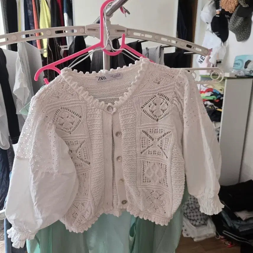 [BUNJANG] Zara Knit Crochet Cardigan White / 자라 니트 뜨개 크로셰 가디건 화이트