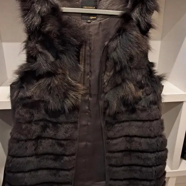 [BUNJANG] Crocodile Rabbit Fur, Fox Fur, Genuine Lambskin Vest (105) / 크로커다일 토끼털,여우털,천연양가죽 조끼 베스트 105