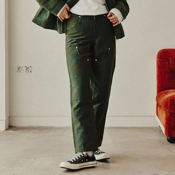 [BUNJANG] Romantic Crown Double Knee Pattern Pants Green / 로맨틱 크라운 더블니 패턴팬츠 그린 M