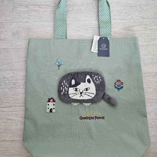 [BUNJANG] Japanese Brand Cat Embroidered Mint Eco Bag (New) / 일본 브랜드 고양이 에코백 새제품 민트 특가 세일