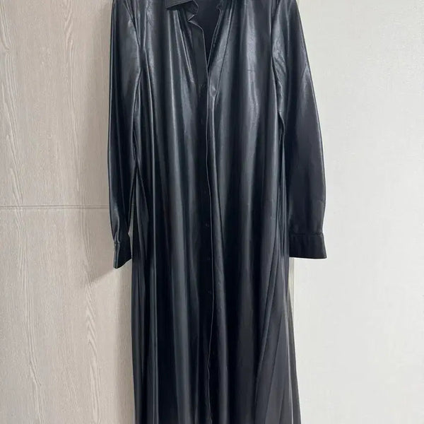 [BUNJANG] ZARA Black Leather Pleated Dress - Size L / ZARA 블랙 레더 플리츠 원피스 L