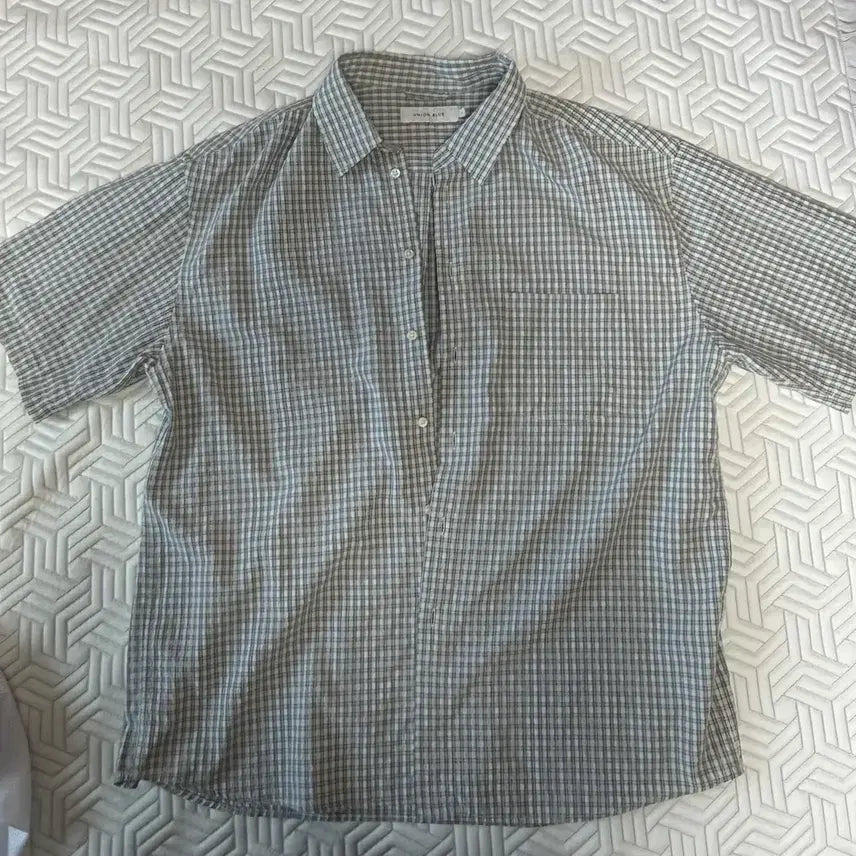 [BUNJANG] UNIONBLUE SMALL CHECK SUNDAY SHIRT [BLUE GRAY] / 유니온블루 반팔셔츠 L SMALL CHECK SUNDAY SHIRT [BLUE GRAY]