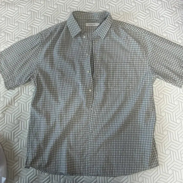 [BUNJANG] UNIONBLUE SMALL CHECK SUNDAY SHIRT [BLUE GRAY] / 유니온블루 반팔셔츠 L SMALL CHECK SUNDAY SHIRT [BLUE GRAY]