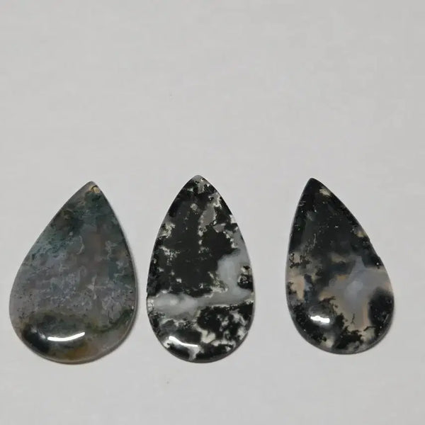 [BUNJANG] Natural Moss Agate Teardrop Cabochon 3-Piece Set / [천연원석] 한폭의 산수화 같은 모스 아게이트(가든) 눈물방울 카보숑 3종 세트 (총 8.3g)