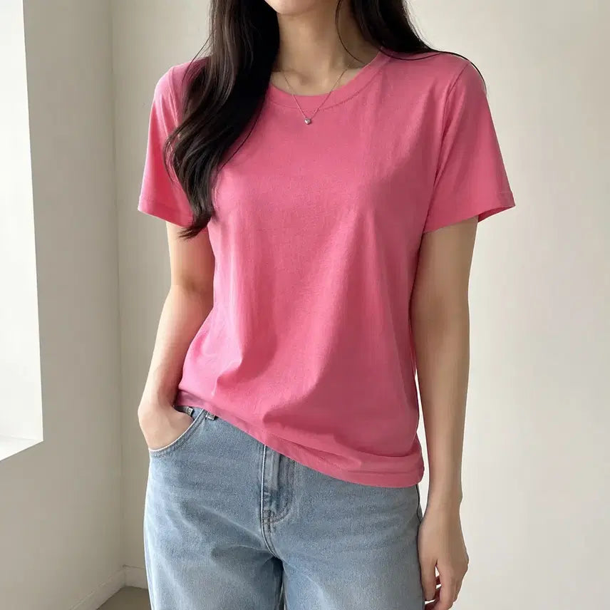 [BUNJANG] Thin Pink Short Sleeve T-Shirt / 얇은 핑크 반팔 티셔츠