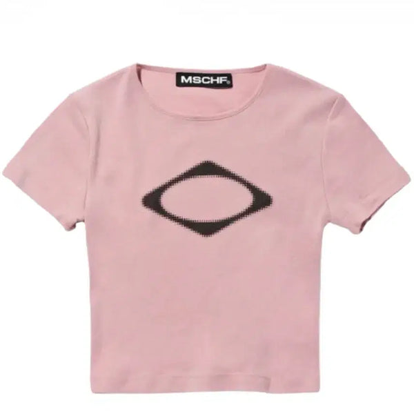 [BUNJANG] Mischief Rhombus Blur Crop T-shirt Dusty Pink / 미스치프 롬버스 블러 크롭 티셔츠 더스티 핑크m