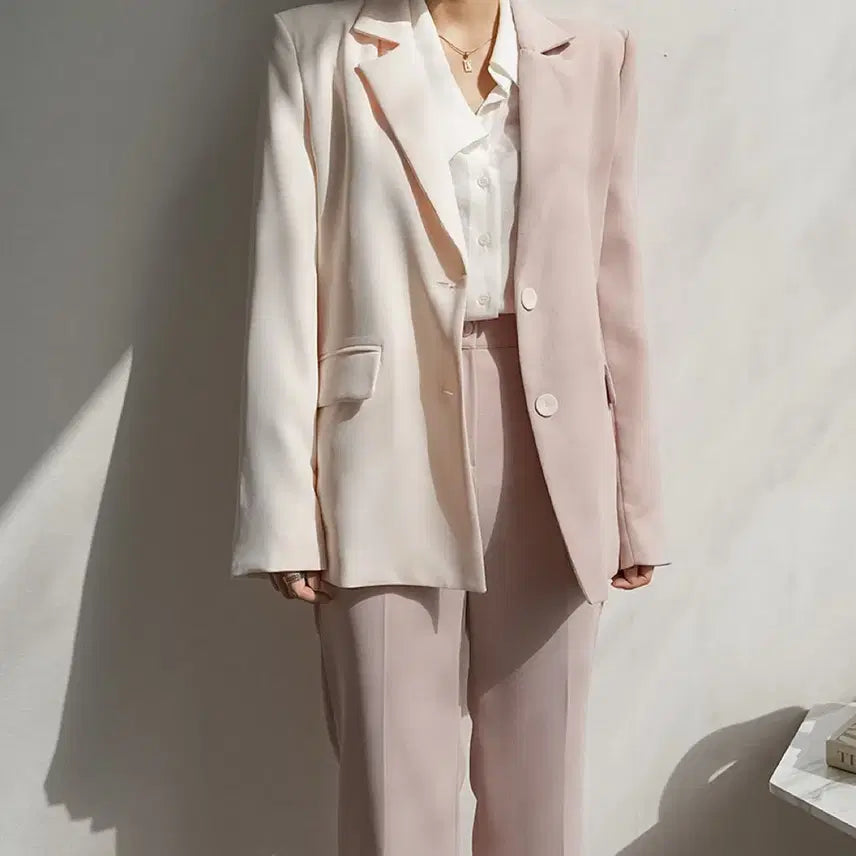 [BUNJANG] Women's Two-Tone Mix Jacket and Wide Pants Two-Piece Set / 여성 믹스 투톤 자켓 와이드팬츠 투피스세트 하객룩, 오피스룩