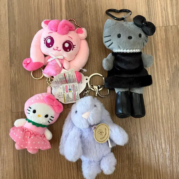 [BUNJANG] Hatchi-ping, Hello Kitty, Long Leg Kitty, Noble Rabbit Keyring Doll Bundle Set / 키링인형4개(하츄핑/헬로키티/롱다리키티/노블래빗) 일괄판매