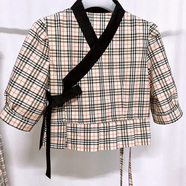[BUNJANG] Handmade Checked Jeogori Blouse - Size 55 / 체크 저고리 블라우스(핸드메이드)55사이즈