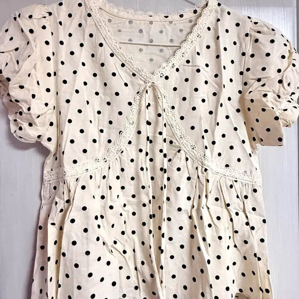 [BUNJANG] Mori Girl Frill Blouse with Polka Dot Lace / 모리걸 프릴 블라우스 도트 레이스 모리 핀터레스트 빈티지