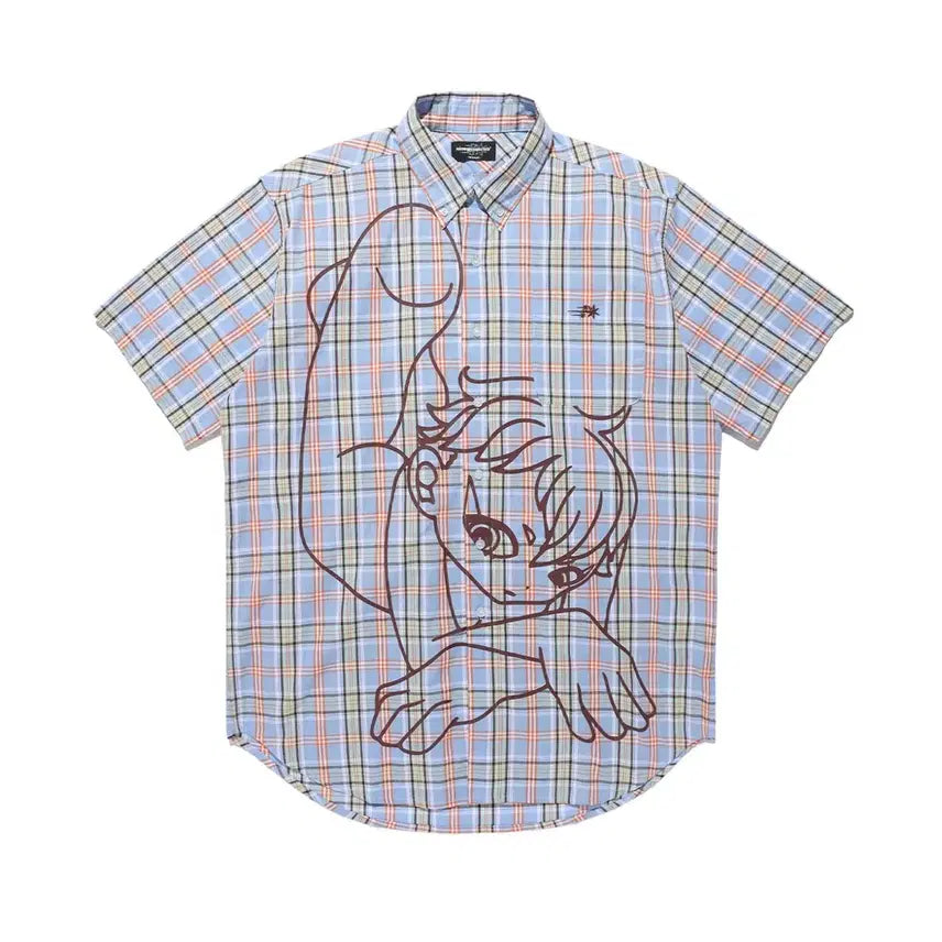 [BUNJANG] Nice Ghost Club ANGEL CHECK BIG BIG HALF SHIRT_BLUE / (새상품)나이스고스트클럽 ANGEL CHECK BIG BIG HALF SHIRT_BLUE 엔젤 체크 빅빅 하프 셔츠