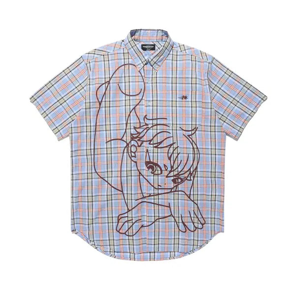 [BUNJANG] Nice Ghost Club ANGEL CHECK BIG BIG HALF SHIRT_BLUE / (새상품)나이스고스트클럽 ANGEL CHECK BIG BIG HALF SHIRT_BLUE 엔젤 체크 빅빅 하프 셔츠