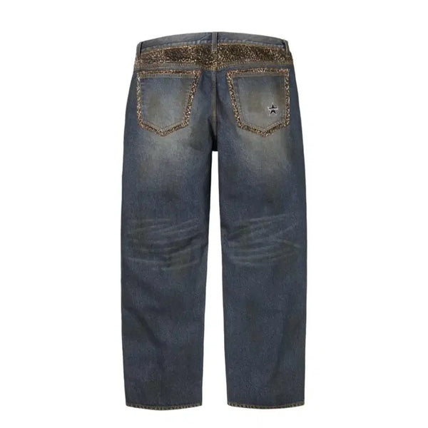 [BUNJANG] Supreme Leopard Paw Fur Loose Fit Jeans Washed Indigo / 슈프림 레오파드 포우 퍼 루즈 핏 진 워시드 인디고