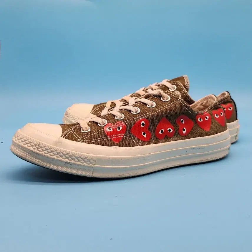 [BUNJANG] Comme des Garçons Play Converse Jack Purcell Heart Embroidery Sneaker Khaki / a 꼼데가르송 컨버스 잭퍼셀 하트 자수 카키 265
