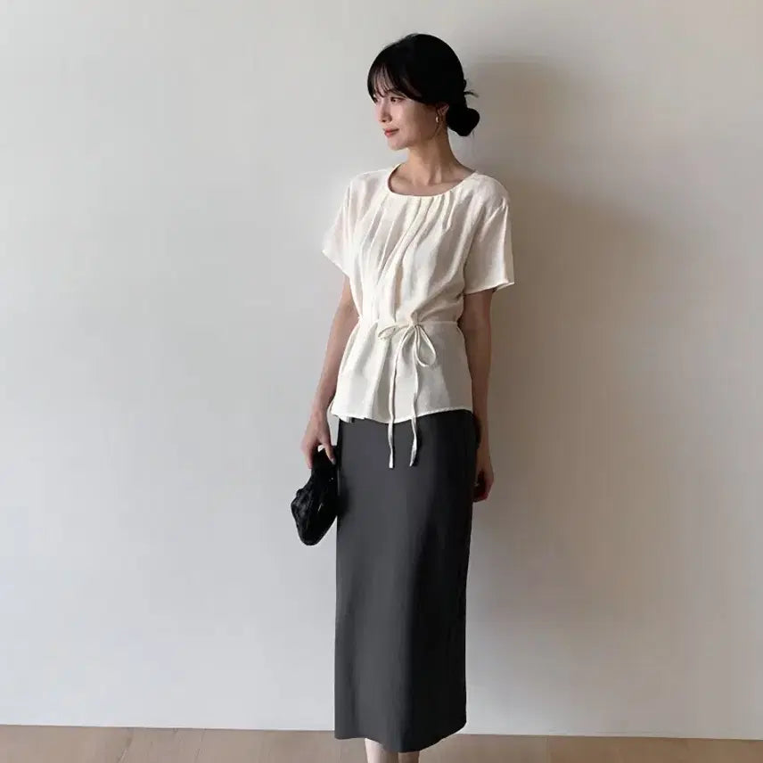[BUNJANG] Ganeusra Summer Ponz Long Skirt Charcoal M / (새상품) 가내스라 썸머 폰즈 롱스커트