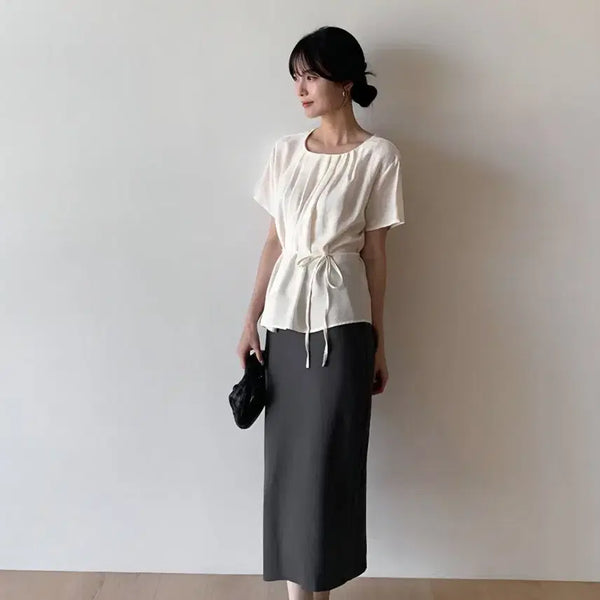 [BUNJANG] Ganeusra Summer Ponz Long Skirt Charcoal M / (새상품) 가내스라 썸머 폰즈 롱스커트