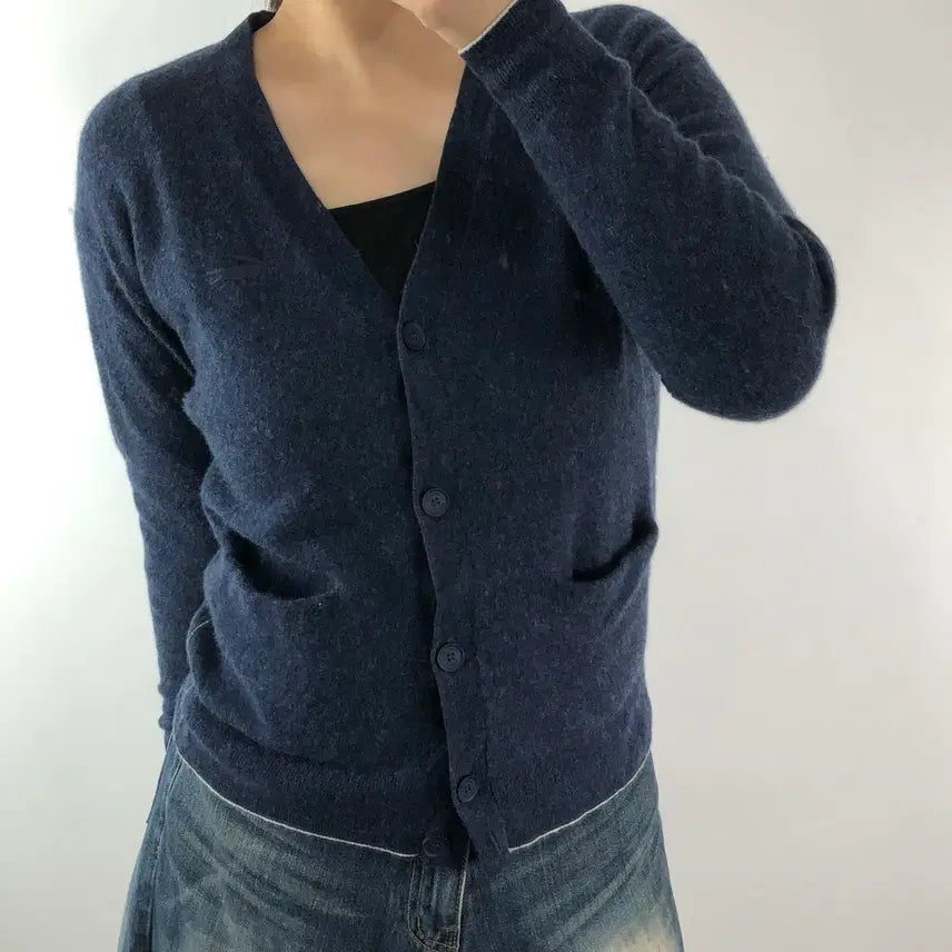 [BUNJANG] Lacoste Women's Navy Wool Cardigan / [M] 라코스테 우먼 네이비 울 가디건