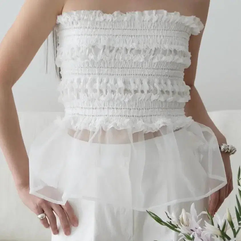 [BUNJANG] In The Moment Deborah Smoked Tube Top White / 인더모먼트 deborah smoked top 튜브탑