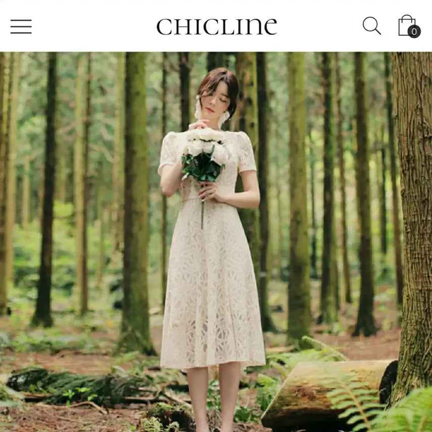 [BUNJANG] Chicline Cream Bouquet Lace Dress / 시크라인 크림 부케 원피스