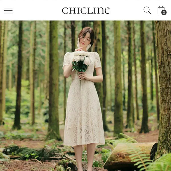 [BUNJANG] Chicline Cream Bouquet Lace Dress / 시크라인 크림 부케 원피스