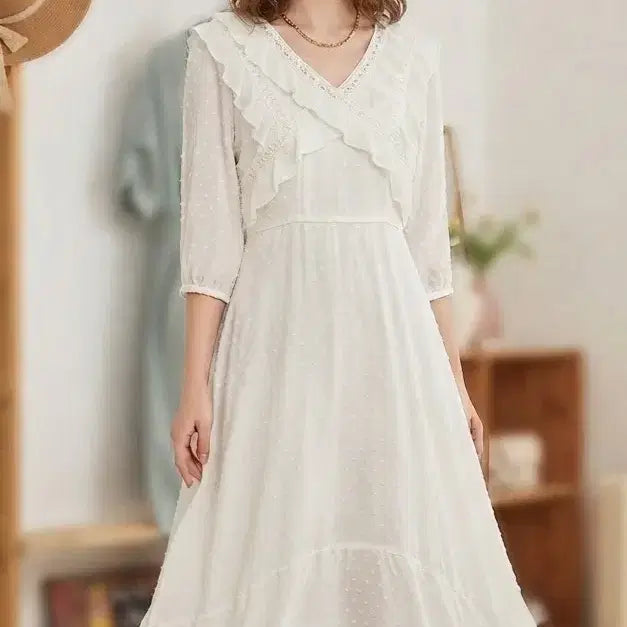 [BUNJANG] Romantic Frill Cotton Dress / 로맨틱 프릴 코튼 원피스