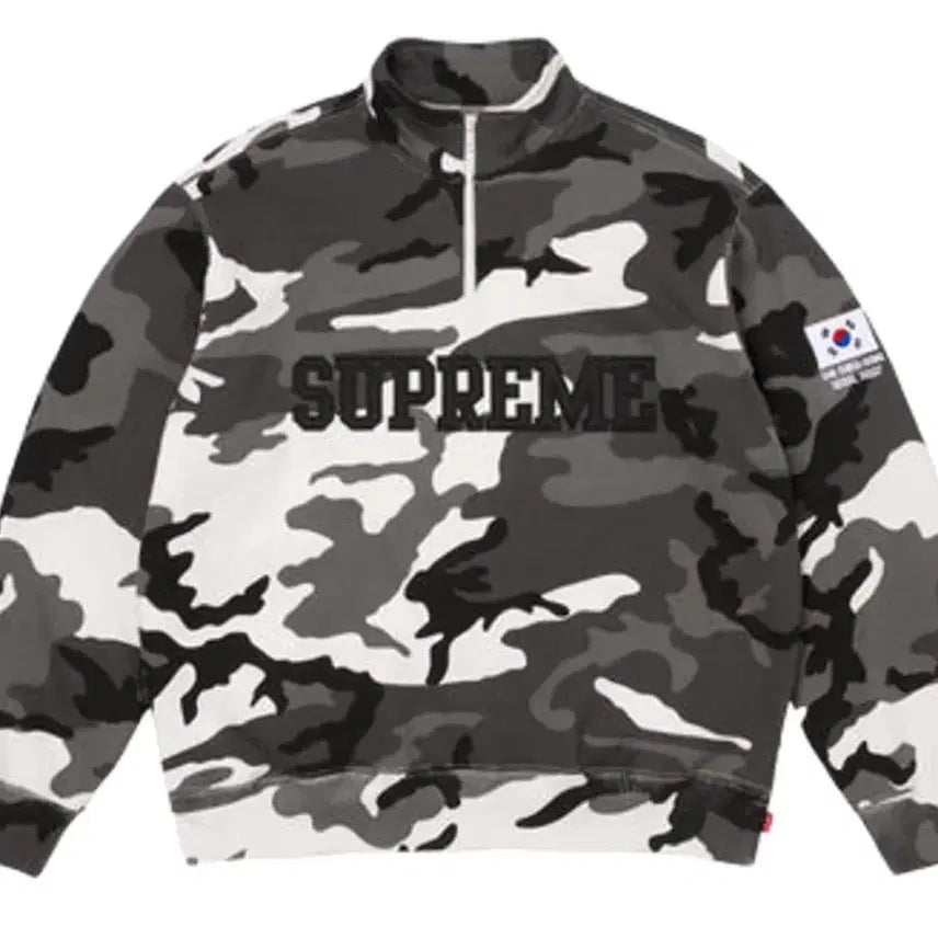[BUNJANG] Supreme White Camo Half Zip Pullover Top / 슈프림 하프집업 풀오버 화이트카모 서울