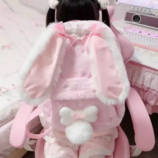 [BUNJANG] Pink Rabbit Ear Backpack / 달콤 핑크 토끼귀 퍼플 백팩 가방