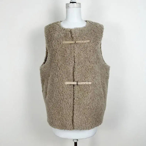 [BUNJANG] Natural Wool Shearling Vest Two-Button / 천연 양털 무스탕 베스트 조끼 투버튼 여S M/라덴