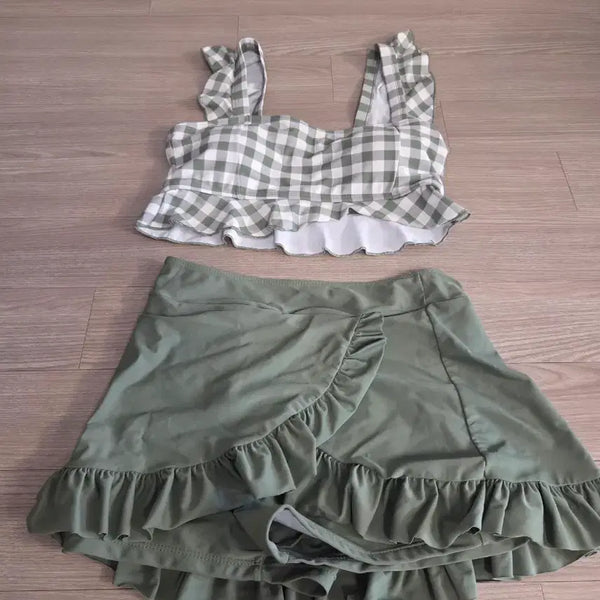 [BUNJANG] Checkered Frill Bikini with Skirt Leggings / 수영복